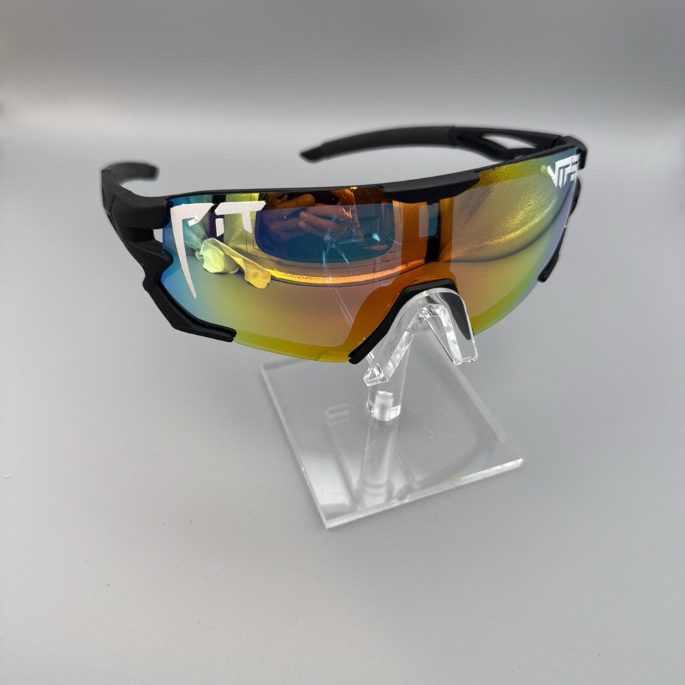 Pit Viper Cycling Sunglasses Black Frame Multicolor Mirrored Shield Unisex HOT